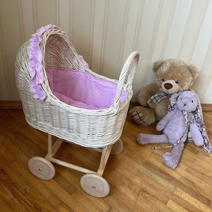 rieten babypop vervoer, rieten poppenwagen, babymeisje cadeau, kinderwagen, poppenwagen, babycadeau, cadeau voor kinderen, poppenwandelwagen, handgemaakt