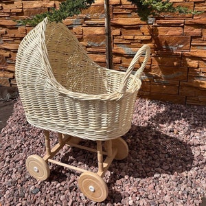 Rieten poppenwagen, poppenwagen, rieten poppenwagen, cadeau voor kinderen, rieten kinderwagen, babymeisje cadeau, kinderwagen, milieuvriendelijk