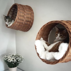 Wicker Wall Hanging Cat Bed Rattan Round Pet basket Eco-frienly gift for Pets handmade wicker cat house