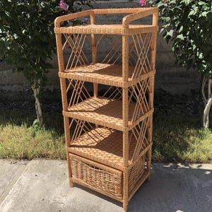 wicker bookshelf eco-friendly curio cabinet rattan wardrobe plant stand rustic bookcase handmade boho furniture wicker plant rack