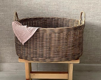 Cesta grande de mimbre para la ropa sucia, cesta tejida de ratán, cesta organizadora de mimbre natural, cesta de almacenamiento, soporte de lavandería boho, almacenamiento de juguetes, ecológico