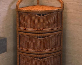 Wicker Eckkommode Weidenschrank Rustikal Regal Organizer, Rattan Home Regale Organisation der Schubladen