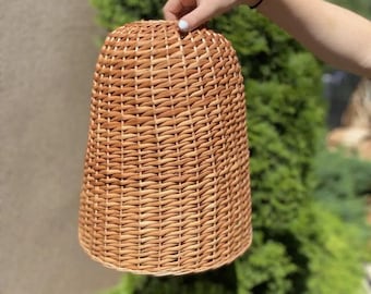 Lámpara boho de mimbre natural hecha a mano, lámpara colgante, sombra de luz de ratán, lámpara de cocina rústica vintage, lámpara de mimbre colgante