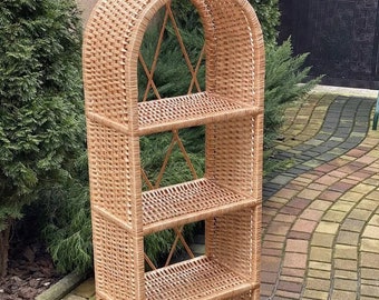 wicker shelving unit wicker shelf arched bookcase rattan book shelf boho furniture book plant shelf stand storage shelf vintage style shelf
