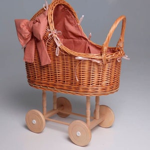 Rieten poppenwagen, rieten kinderwagen, houten babypop wagen buggy, poppenwagen, cadeau meisje baby, poppenwagen, handgemaakt, kinderwagen