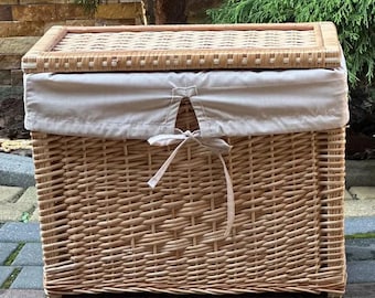 手作りの蓋付き籐製バスケット：大型ボヘミアン風ランドリーバスケット