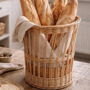 Cesta de mimbre rústica para pan, cesta para baguette, cesta para pan, cesta ecológica para almacenamiento de cocina, cesta organizadora para pan francés.
