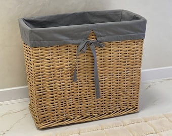 lined wicker laundry basket woven laundry hamper Handwoven Storage Basket laundry holder boho wicker organizer bathroom clothing