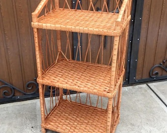 Wicker plant shelf, rustic shoe storage, rattan furniture, plant stand, wicker shelving unit, handmade bookcase, rattan shelves, plant shelf