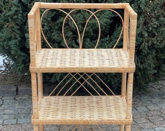shelving unit with 3 shelves, etagere, plant stand shelf, rattan shelves, rattan book shelf, boho furniture,mid century shelf, wicker shelf