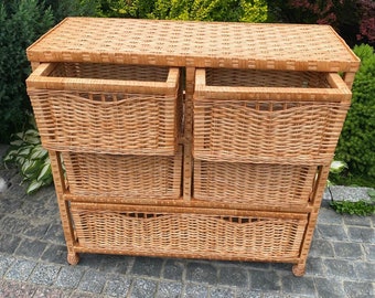 Chest of 5 drawers, Boho dresser, wicker dresser, wicker chest, rattan dresser, vintage chest of drawers, boho furniture, ecofriendly