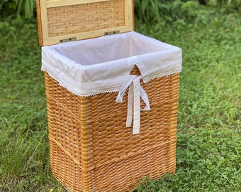 wicker laundry basket woven laundry hamper Handwoven Storage Basket laundry holder boho wicker organizer bathroom clothing basket with lid