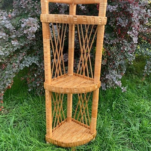 corner shelf, wicker book shelf, rustic corner shelf, flower corner shelf, etagere, plant shelf, bookcase wicker furniture, boho furniture