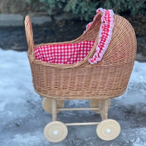 rieten poppenwagen, poppenwagen, babypopkoets, poppenhuiskoets, babymeisje cadeau, handgemaakte poppenwagen