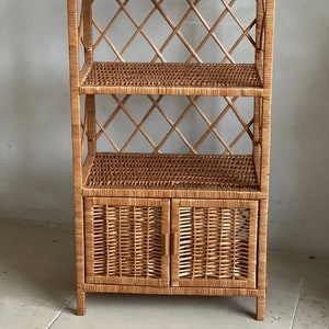 wicker shelf dresser, chest of drawers, wicker cabinet with doors, rattan shelf, boho dresser, book shelf plant stand, plant shelf, bookcase