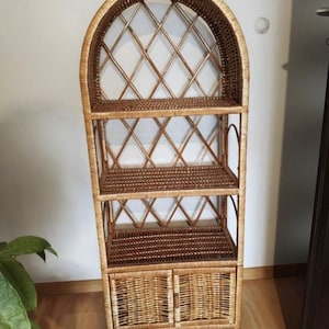 140cm/55&quot;in wicker arched cabinet rattan cupboard rustic bookshelf plant stand curio shelf wicker sideboard handmade wardrobe bookcase