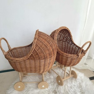 rieten kinderwagen rotan wieg bloemenmeisje wagen wieden babypop koets kwekerij cadeau houten kinderwagen babyshower poppenhuis handgemaakt