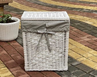 white handmade wicker laundry basket toy storage lined rattan hamper eco-friendly organizer box custom clothes hamper rustic bathroom decor