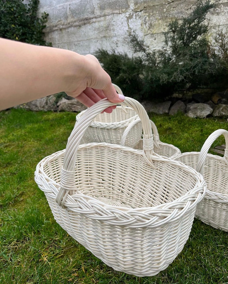 White Wicker Easter Basket with Solid Pink Liner main image 0