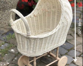 天然籐人形用乳母車、ベビードールキャリッジ、人形用ベビーカー