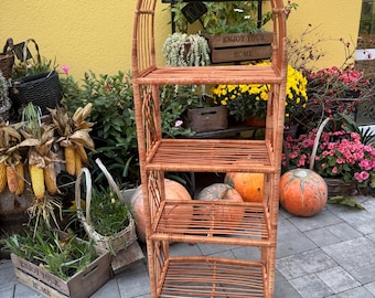 Prateleira de vime artesanal rústica natural para decoração de casa ou jardim Estante arqueada Suporte para plantas estilo boho ecológico Sapateira leve