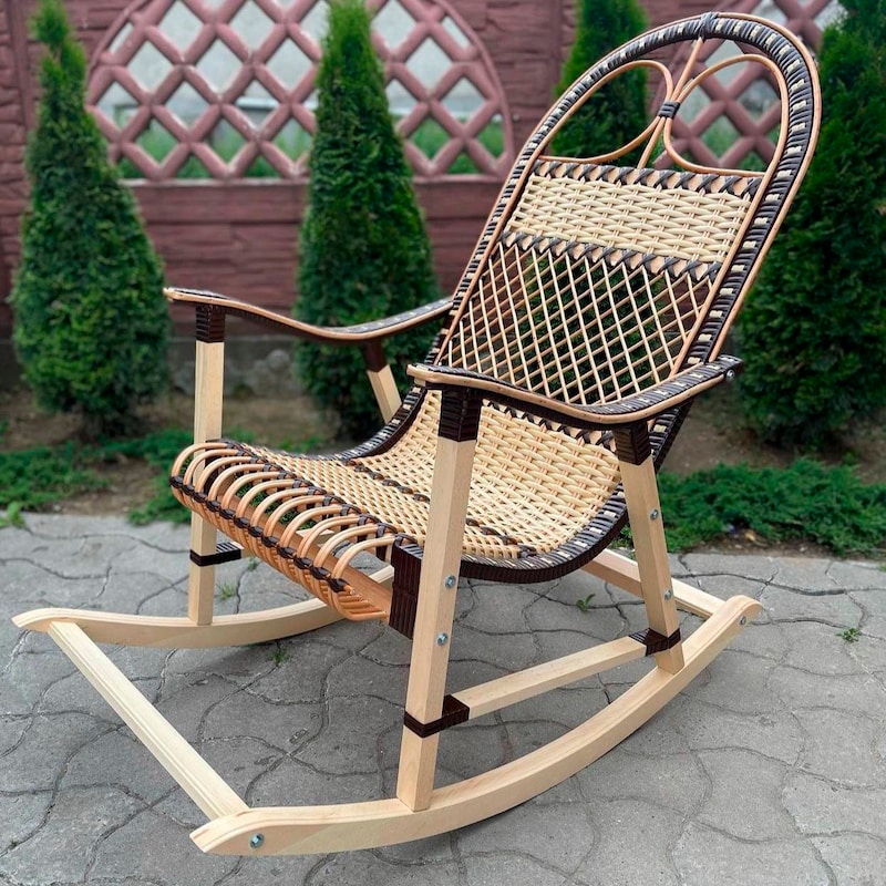 Wooden Rattan Rocking Chair WorldOfVines - Etsy