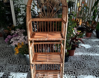 rattan arched shelf wicker bookcase boho furniture book shelf handmade eco-friendly plant shelf shoe rack etagere rattan shelving unit