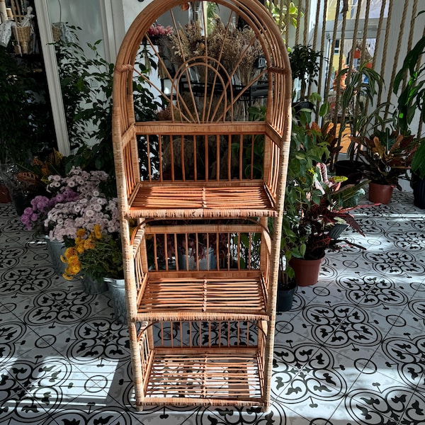 rattan arched shelf wicker bookcase boho furniture book shelf handmade eco-friendly plant shelf shoe rack etagere rattan shelving unit