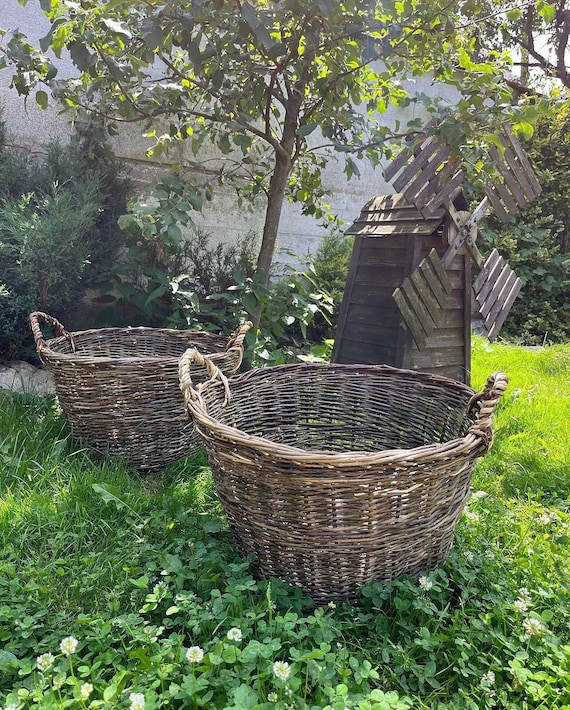 natural wicker garden harvest basket with handle, handmade willow rustic basket, eco-friendly laundry basket