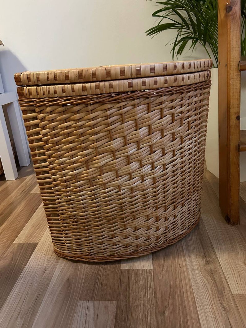 natural wicker corner laundry hamper basket wicker storage ecofriendly organizer holder book box toy storage zdjęcie 2