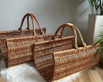 Support pour bois de chauffage, décoration de cheminée, panier en osier, porte-bûches, support pour bois de chauffage d'intérieur, fait main, rangement du bois de chauffage, respectueux de l'environnement, cheminée