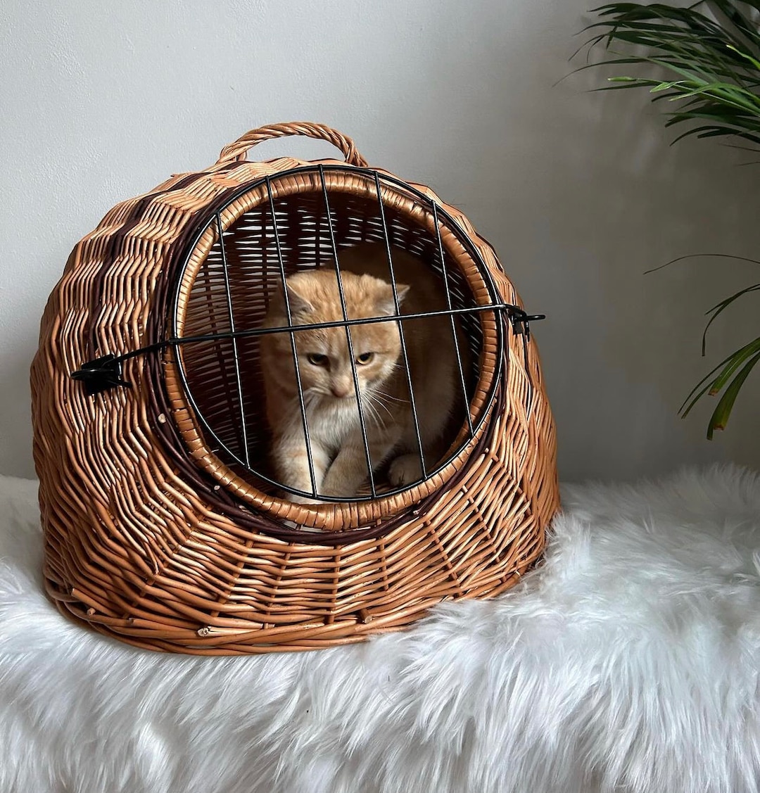 Wicker Cat Bed Basket Wicker Pet Basket With Metal Cover Small