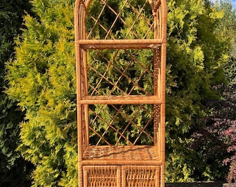 armário arqueado de vime natural, prateleira para livros feita à mão, estante ecológica de vime, sapateira, suporte para plantas, prateleira rústica de curiosidades de piso, estilo vintage
