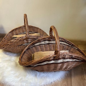 Wicker basket, firewood Holder, fireplace decor, log carrier, firewood holder indoor, fireplace, firewood storage, large wicker basket