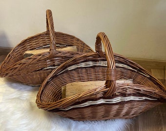 Rieten mand, houder voor brandhout, open haarddecor, houtdrager, houder voor brandhout binnen, open haard, opslag voor brandhout, grote rieten mand