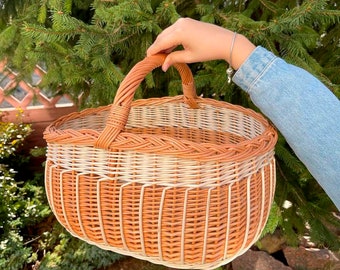 wicker basket, wicker shopping basket, french basket, easter basket girl, basket with handle, garden gift basket, woven basket with handle