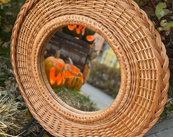 runder Spiegel Wandspiegel Boho Dekor Bodenspiegel Vintage Stil Rattan Spiegel Boho Badezimmer Dekor Holzspiegel