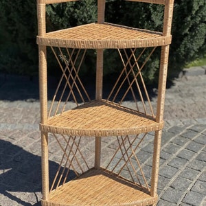 wicker corner shelf etagere rattan shelf wicker shelving unit ecofriendly bookcase wicker plant shelf book shelf bamboo bathroom shelf