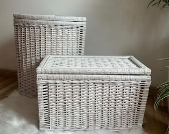 White wicker organizer, laundry basket holder, laundry basket organizer, laundry basket, woven storage basket with lid,  laundry hamper