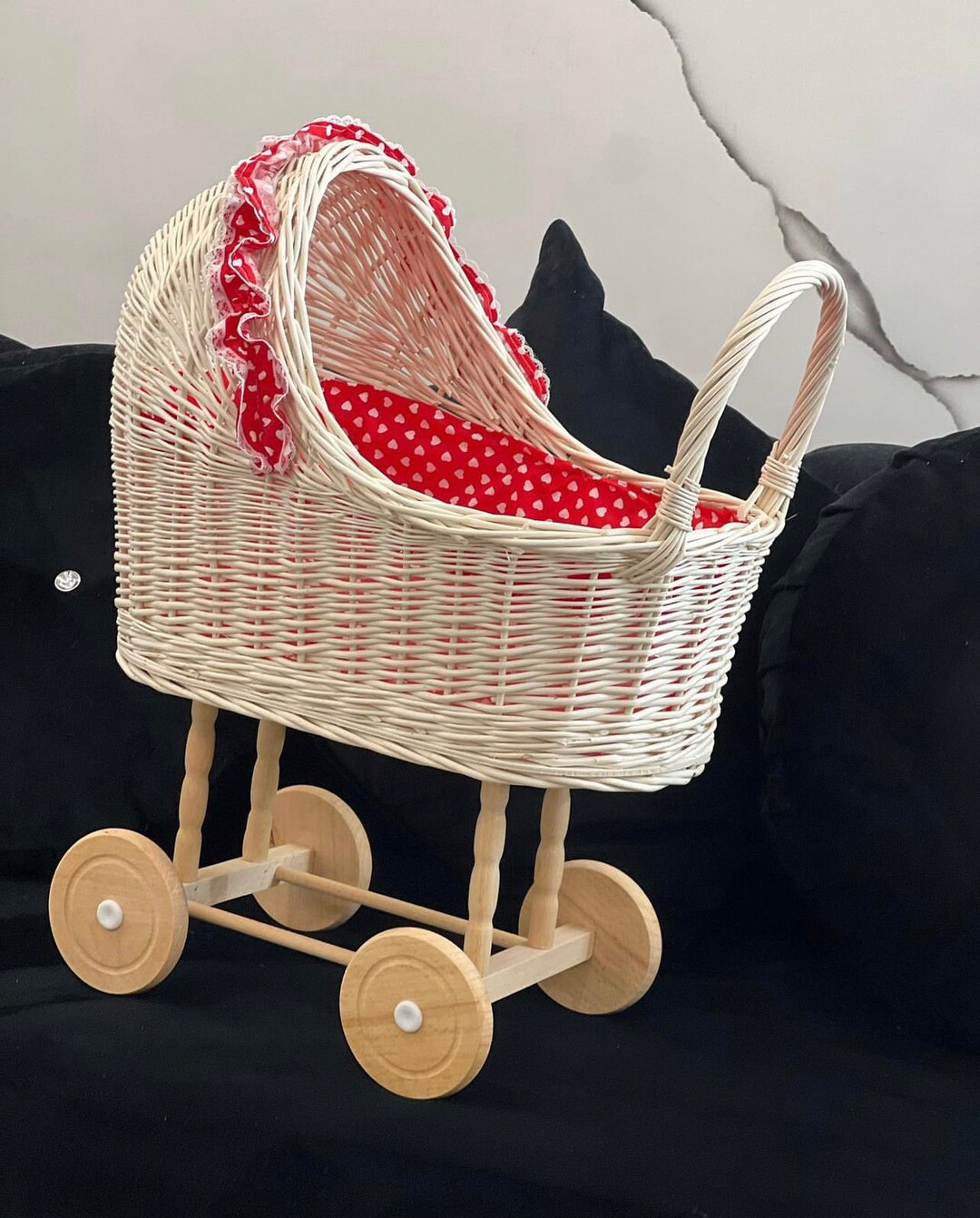 Doll Stroller Wicker Doll Pram Baby Wicker Stroller Wood Etsy