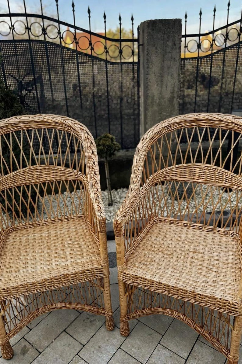natural patio chair, rustic wicker chair, outdoor patio furniture, rattan accent chair, vintage style patio chairs, ecofriendly garden chair image 2