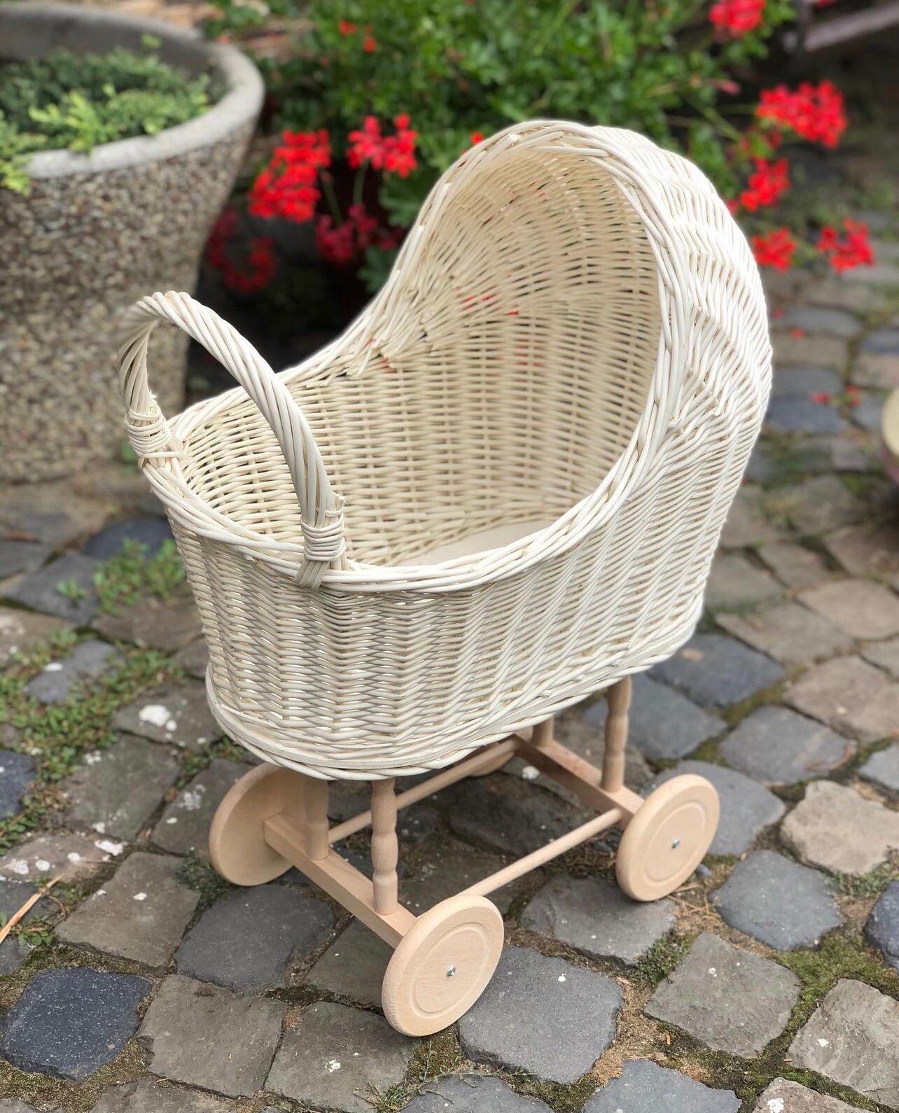 Natural Wicker Doll Pram, Baby Doll Carriage, Doll Stroller, Handmade ...