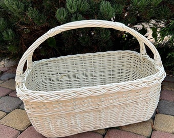 Double handle bleached basket, Picnic basket, wicker basket, french market basket, wicker easter basket, wine picnic basket, handmade