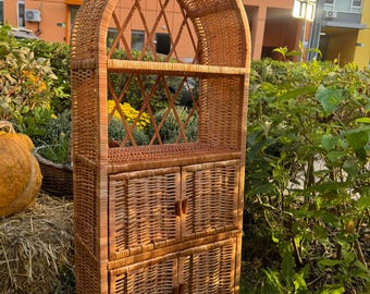 arched wicker cabinet with doors ecofriendly wicker shelf plant stand rattan bookcase handmade wicker dresser rattan shelf boho furniture