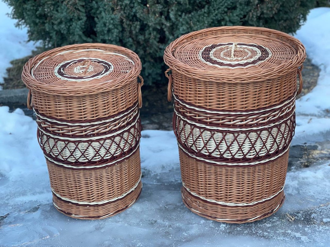 Handmade Wicker Boho Laundry Hamper Basket Holder, Rattan Vintage Style ...