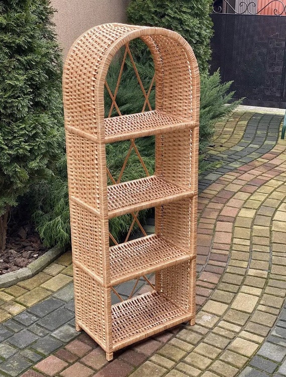 Korbregal Korbregal gewölbtes Bücherregal Rattan Bücherregal Boho Möbel Bücherregal Standregal Vintage Stil Regal