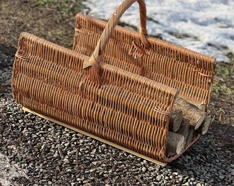 e-wicker24 Cestino per Camino, in Vimini, Colore Naturale, in Vimini, per Legna da ardere, per Camino, in Legno (Colore Crema con Iuta