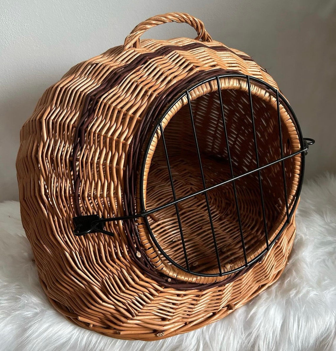 Wicker Pet Carrier Storage Basket, Cat and Dog House Indoor, Handmade ...