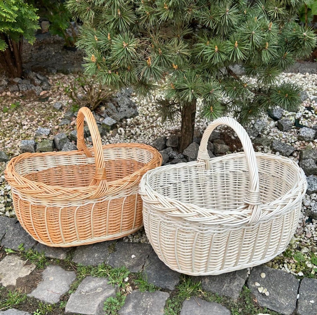 Natural Gathering Basket Picnic Basket Flower Girl Basket Natural Wicker Basket Ecofriendly ...
