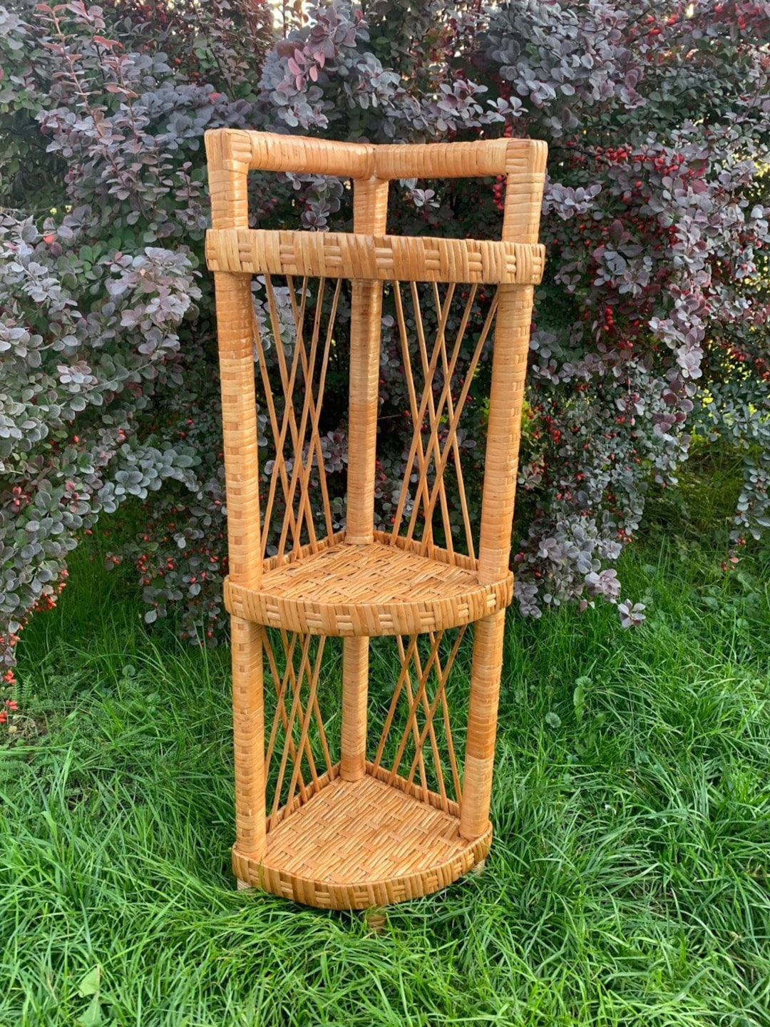 Corner Shelf, Wicker Book Shelf, Rustic Corner Shelf, Flower Corner